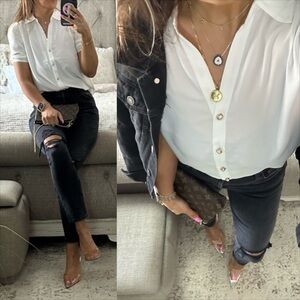 New๐ Pearl Button Chic White Blouse